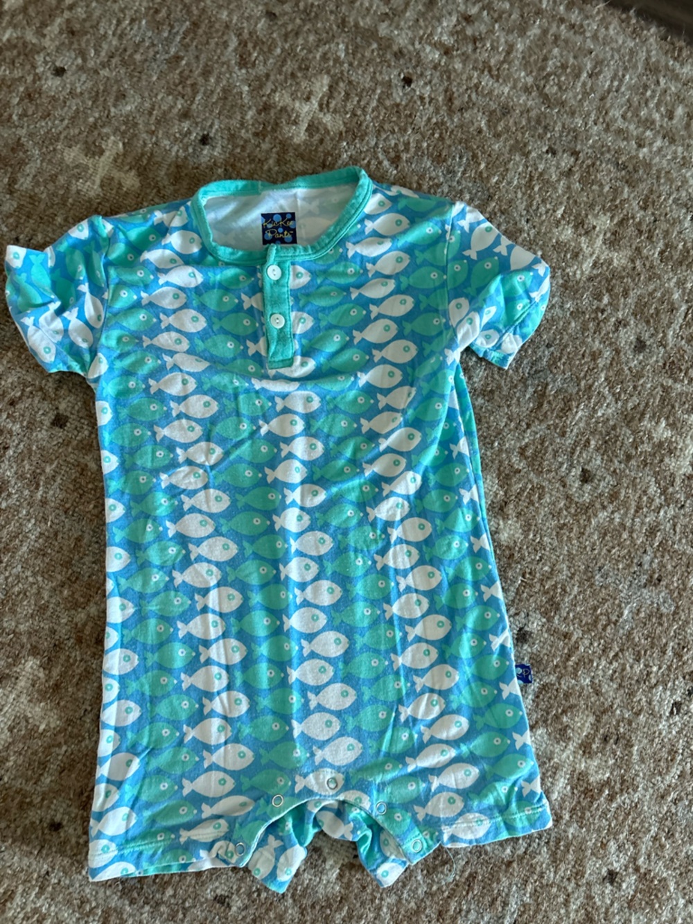 Kickee Pants Fish Print shortie romper 18-24m - Aqua & Teal